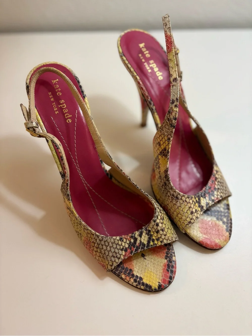 Kate Spade•Hart Python Slingback Heels 7.5 Snakeskin Open Toe Stiletto Italy